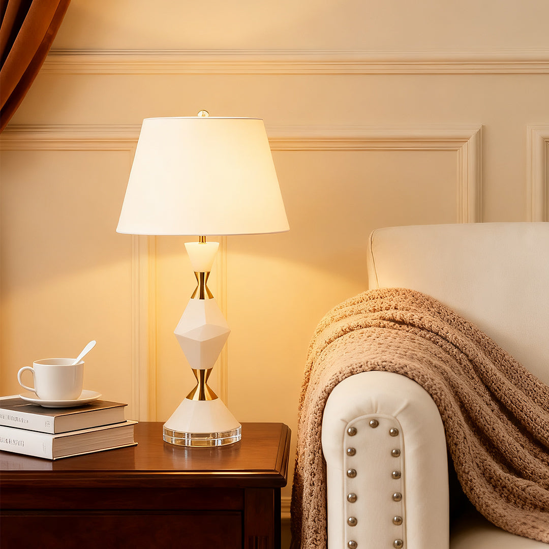 Elegant White Modern Table Lamps with Gold Accents for Living Room Decor