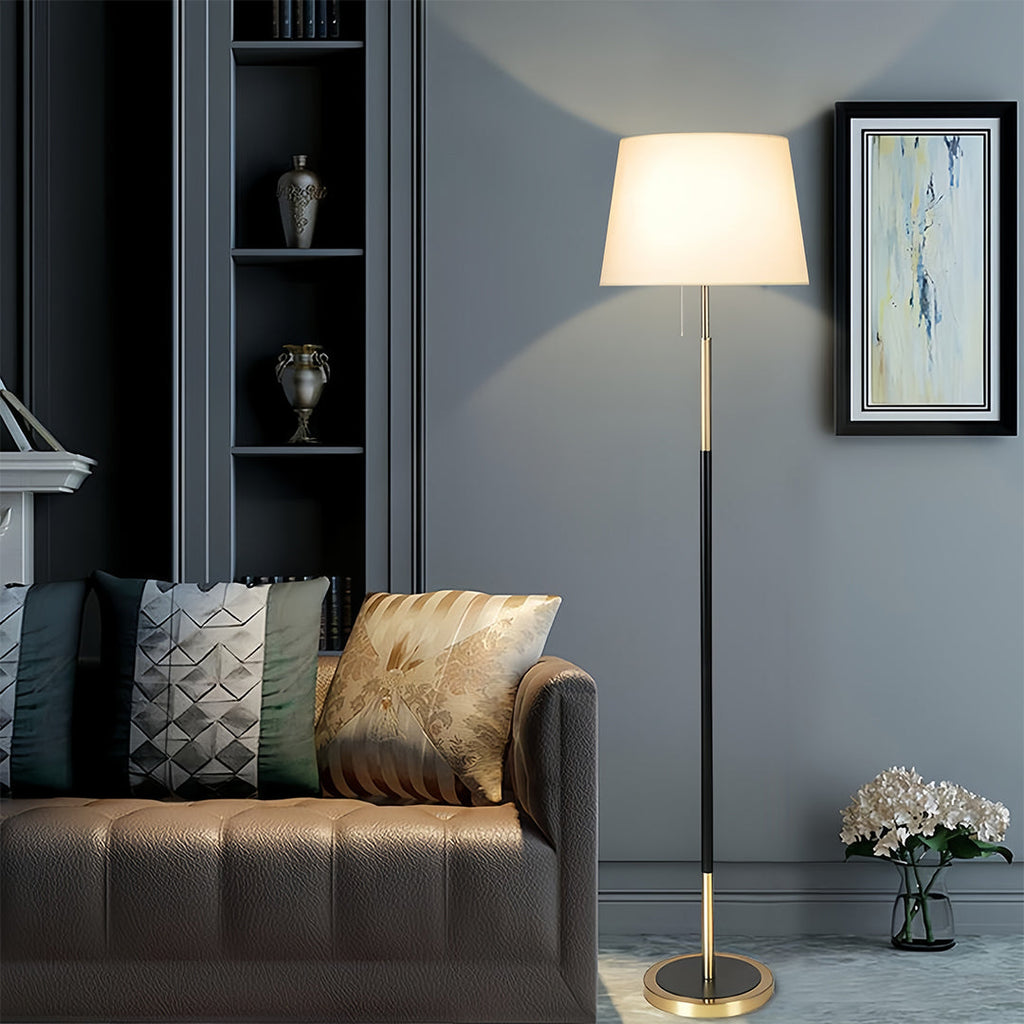 Rustic Vintage Wrought Iron Floor Lamp with Fabric Shade for Living Room