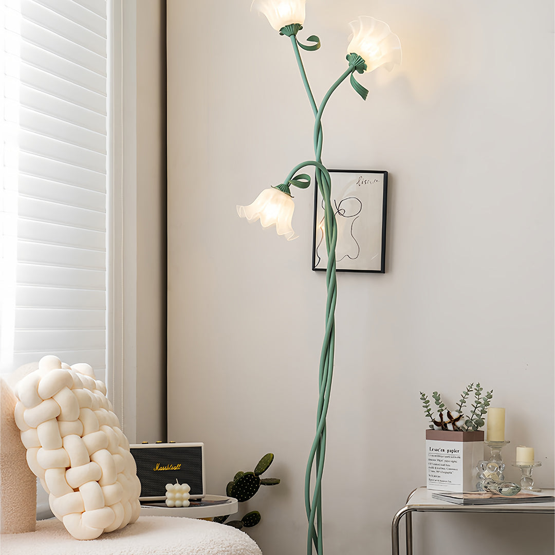 Artistic Green Iron Flower Floor Lamp for French Country Living Room