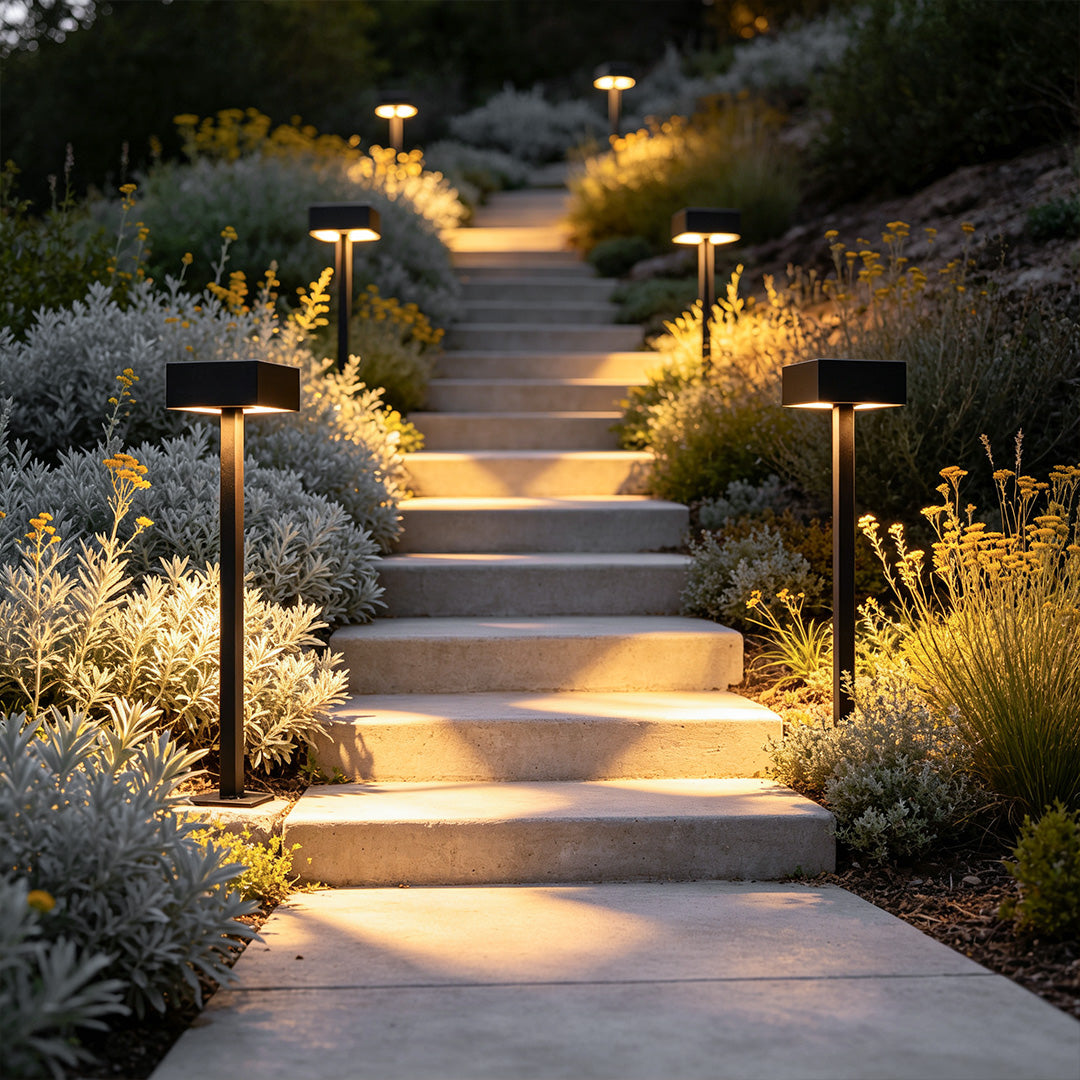 Sleek Black Minimalist LED Pathway Lights for Outdoor Landscaping Decor