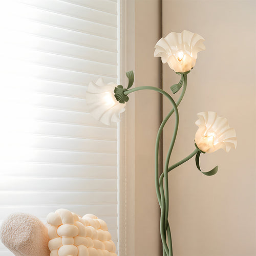 Artistic Green Iron Flower Floor Lamp for French Country Living Room