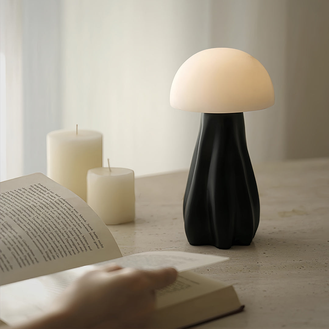Nordic Style LED Mushroom Table Lamp in White Resin for Cozy Interiors
