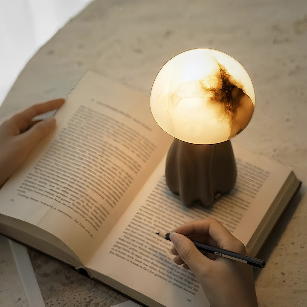 Nordic Style LED Mushroom Table Lamp in White Resin for Cozy Interiors