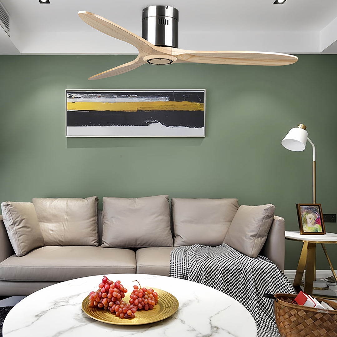 Rustic Wood Flush Mount Ceiling Fan with Light - Modern DC Motor Fandelier