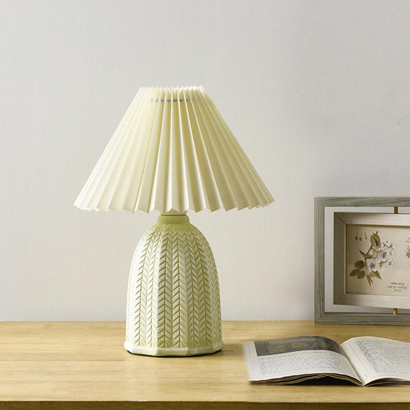 Rustic White Ceramic 1-Light Tapered Linen Shade Table Lamp for Living Room