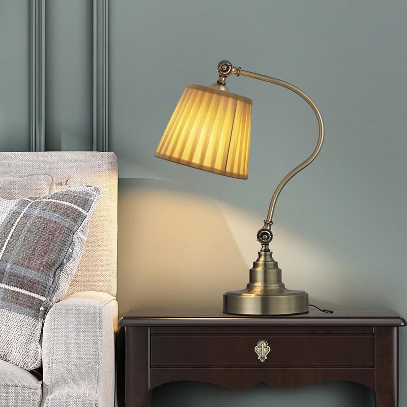 Industrial Black Metal Desk Lamp with Curved Arm for Home Office Use