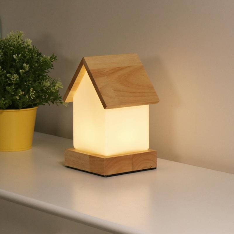 Charming Wooden LED Night Light House Lamp for Kids' Bedroom Decor