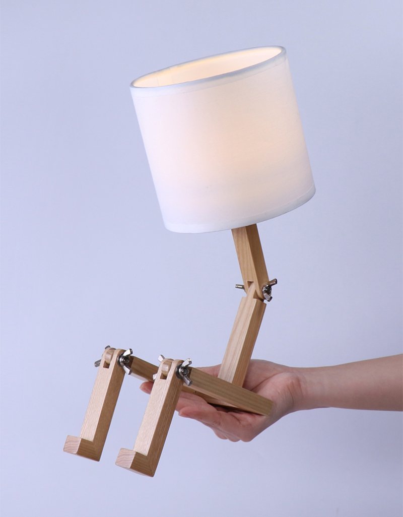 Rustic Adjustable LED Wooden Robot Table Lamp for Bedroom or Office