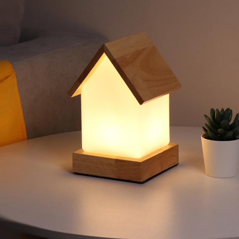 Charming Wooden LED Night Light House Lamp for Kids' Bedroom Decor