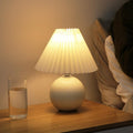 Stylish White Ceramic Globe Table Lamp with Pleated Shade for Living Room