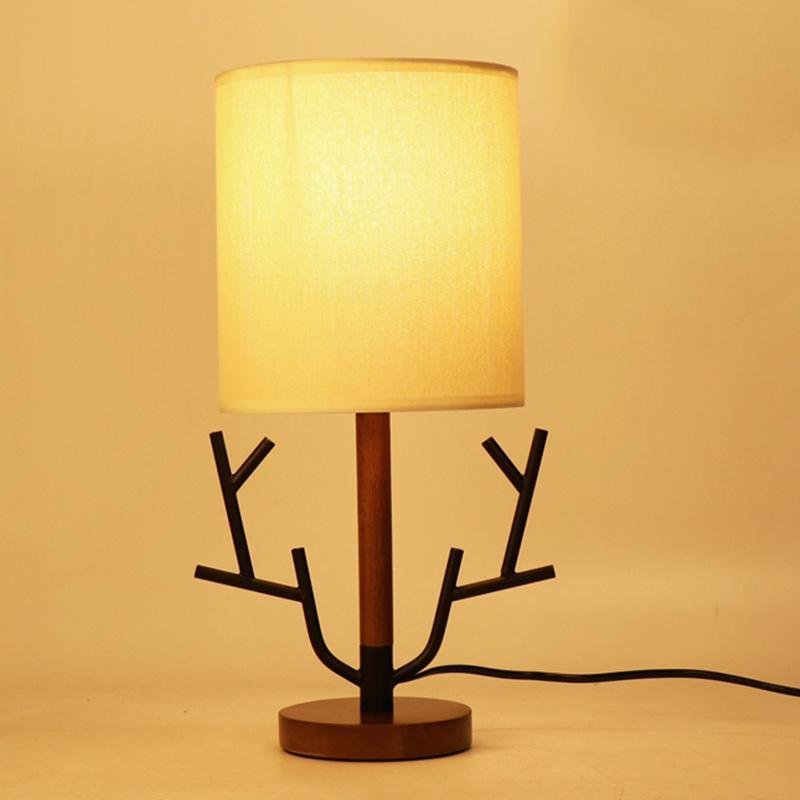 16" Rustic Tree Branch Table Lamp with Fabric Shade for Cozy Decor