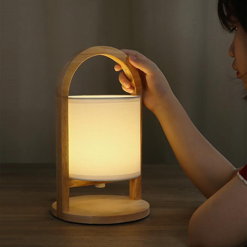 Rustic Wooden Battery-Operated Accent Table Lamp for Living Room Decor