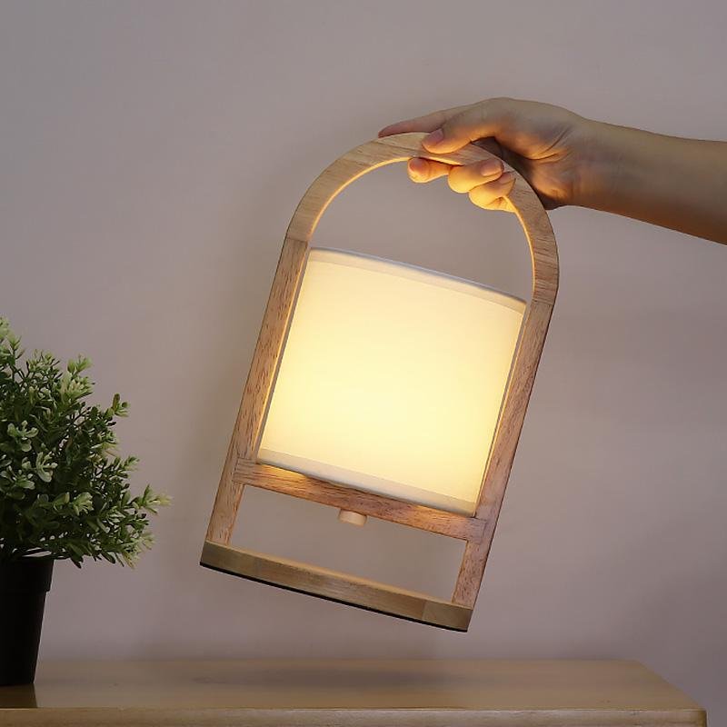 Rustic Wooden Battery-Operated Accent Table Lamp for Living Room Decor