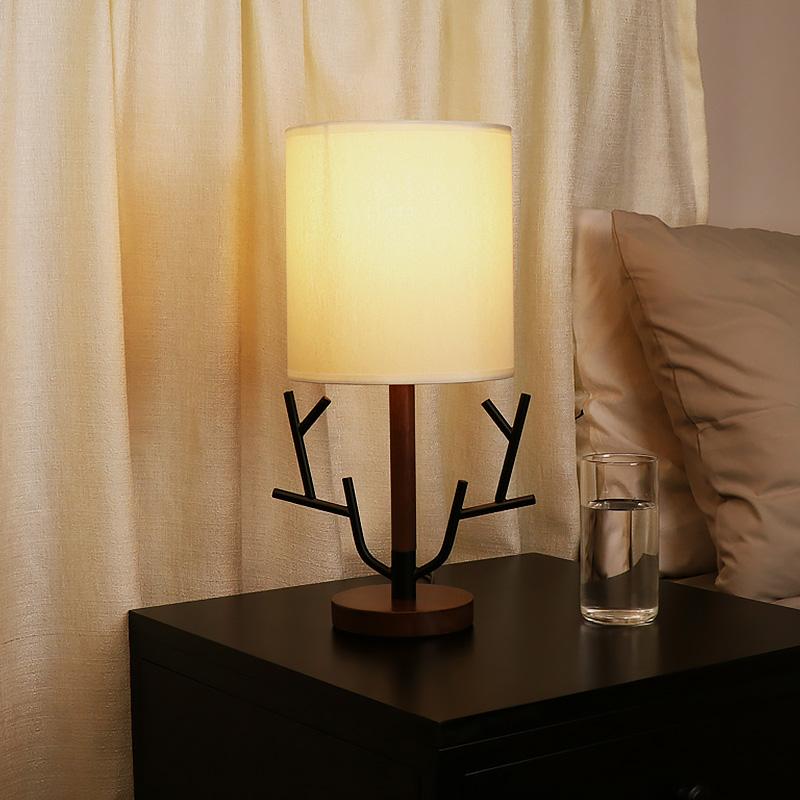 16" Rustic Tree Branch Table Lamp with Fabric Shade for Cozy Decor