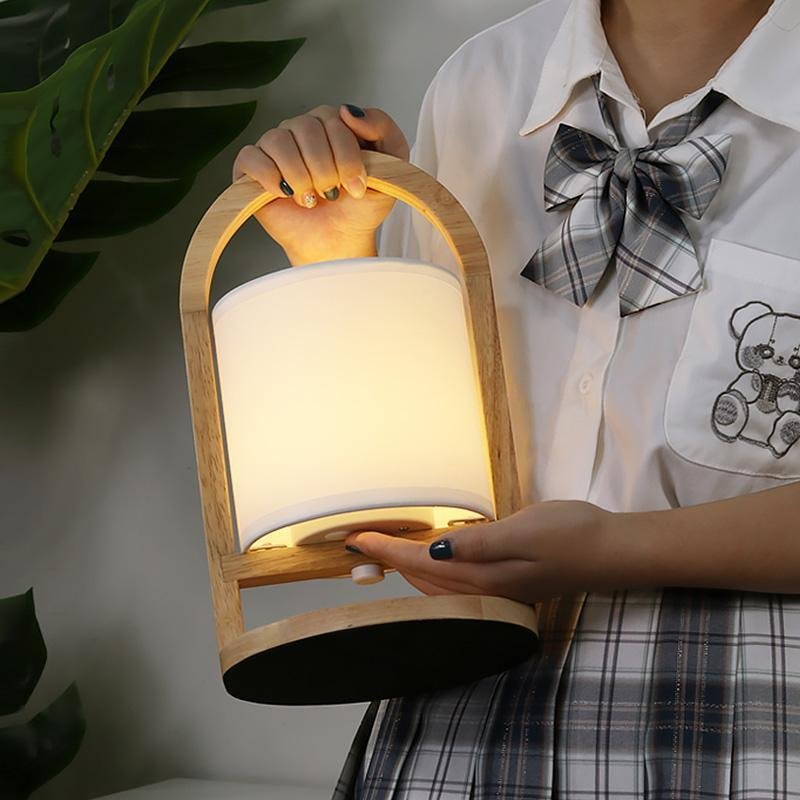 Rustic Wooden Battery-Operated Accent Table Lamp for Living Room Decor