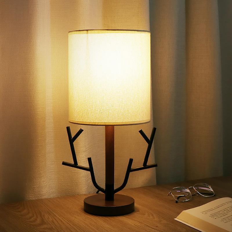 16" Rustic Tree Branch Table Lamp with Fabric Shade for Cozy Decor