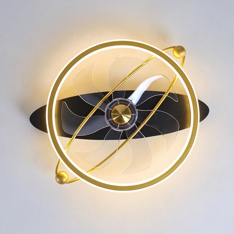 Industrial Gold Flush Mount Ceiling Fan with LED Lights & Remote Control