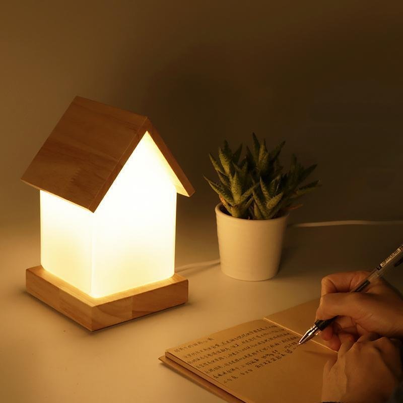 Charming Wooden LED Night Light House Lamp for Kids' Bedroom Decor