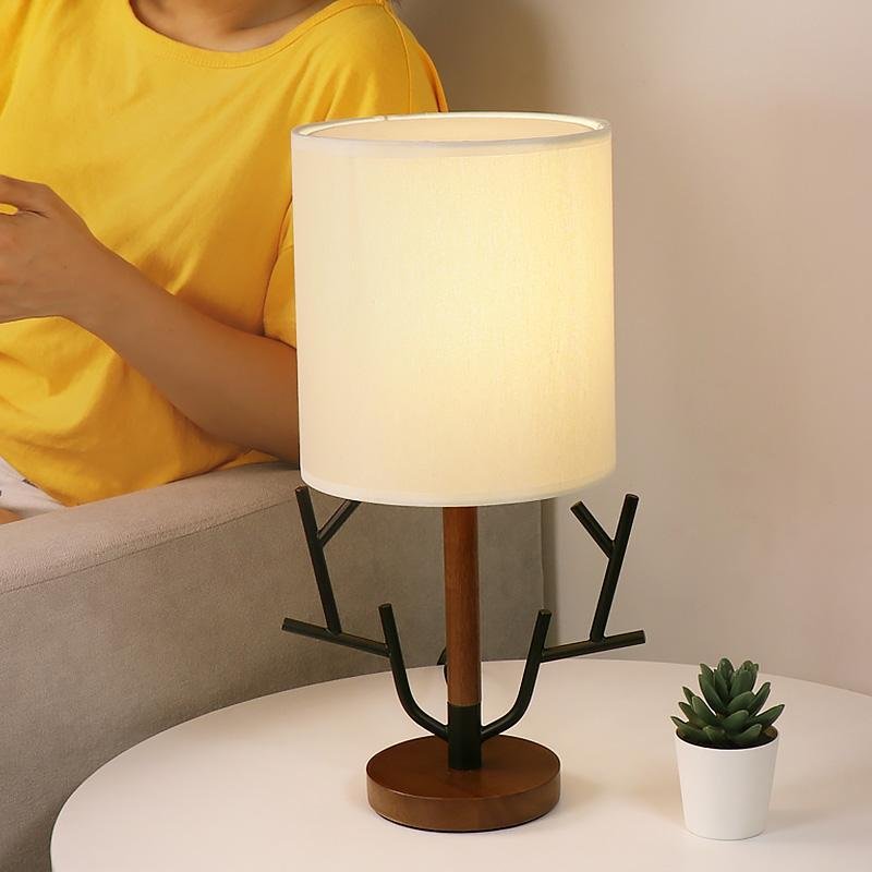 16" Rustic Tree Branch Table Lamp with Fabric Shade for Cozy Decor