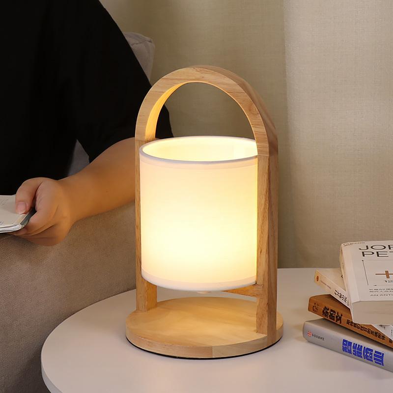 Rustic Wooden Battery-Operated Accent Table Lamp for Living Room Decor