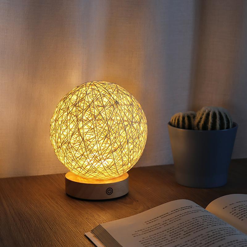 6-Inch LED Natural Wicker Rattan Table Lamp for Cozy Home Decor