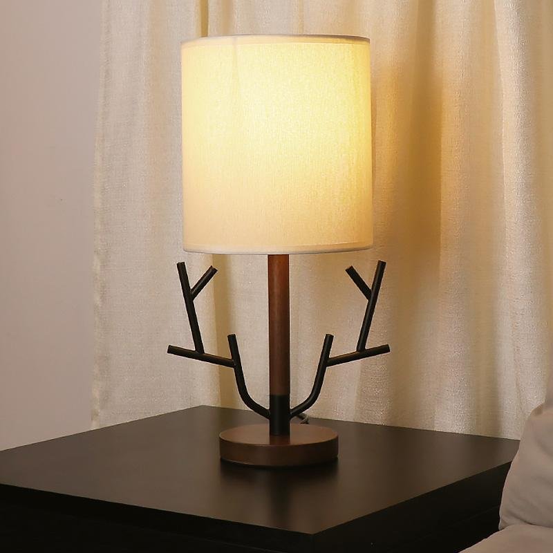 16" Rustic Tree Branch Table Lamp with Fabric Shade for Cozy Decor
