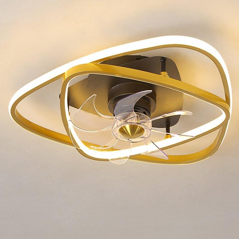 Industrial Gold Flush Mount Ceiling Fan with LED Lights & Remote Control