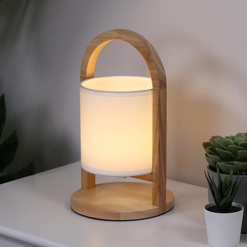 Rustic Wooden Battery-Operated Accent Table Lamp for Living Room Decor