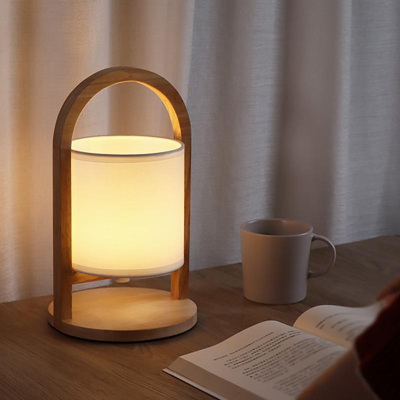 Rustic Wooden Battery-Operated Accent Table Lamp for Living Room Decor