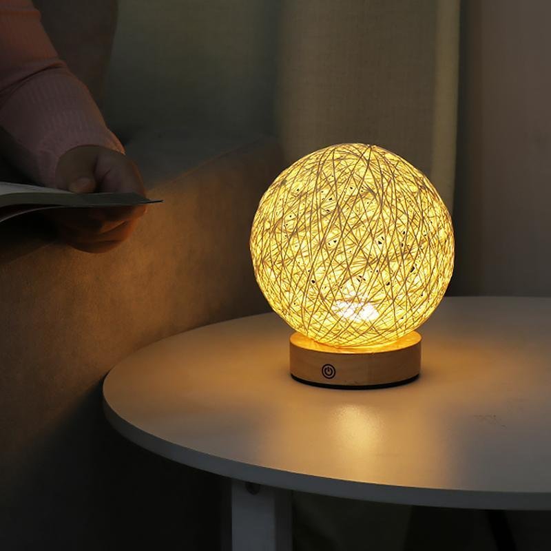 6-Inch LED Natural Wicker Rattan Table Lamp for Cozy Home Decor