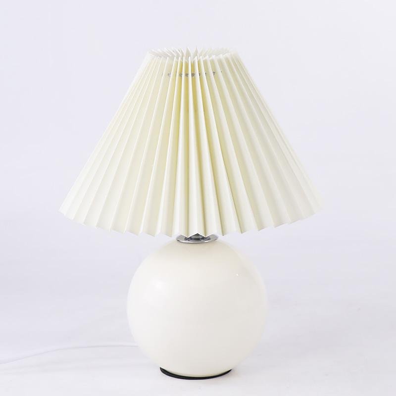 Stylish White Ceramic Globe Table Lamp with Pleated Shade for Living Room
