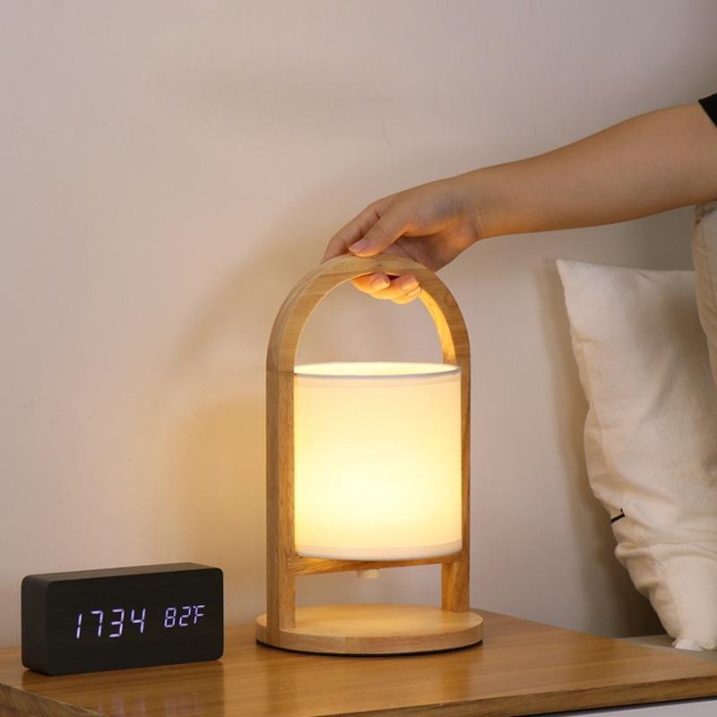 Rustic Wooden Battery-Operated Accent Table Lamp for Living Room Decor