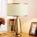 Elegant 22-Inch Gold Brass Geometric Table Lamp in Faux Silk for Living Room