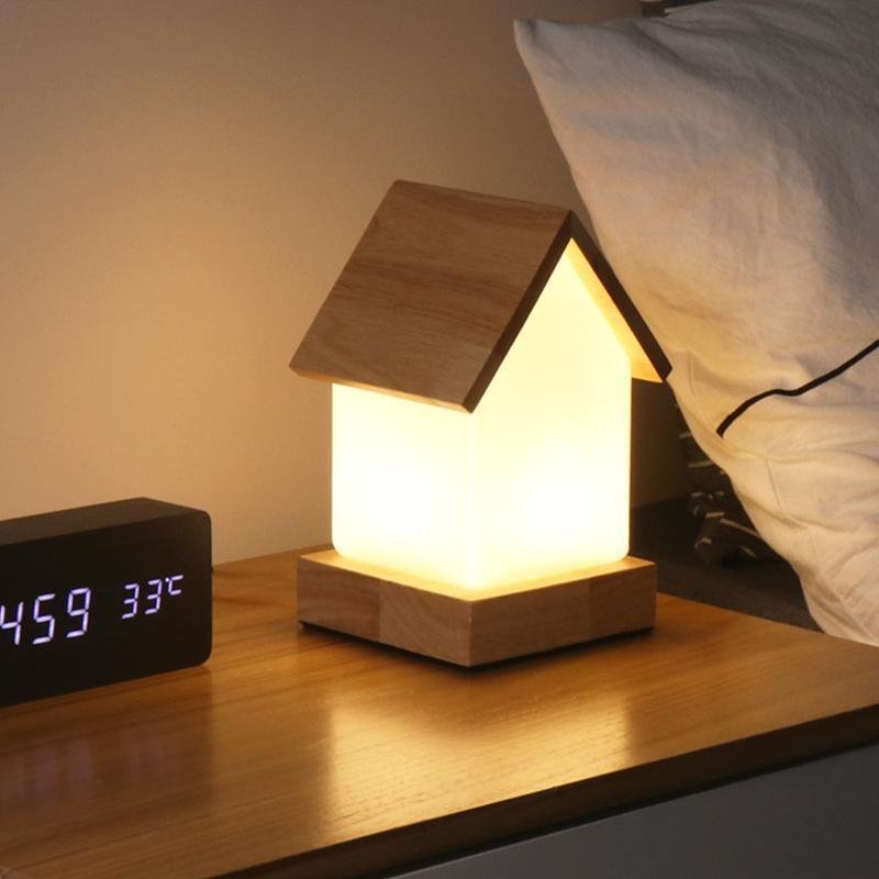 Charming Wooden LED Night Light House Lamp for Kids' Bedroom Decor