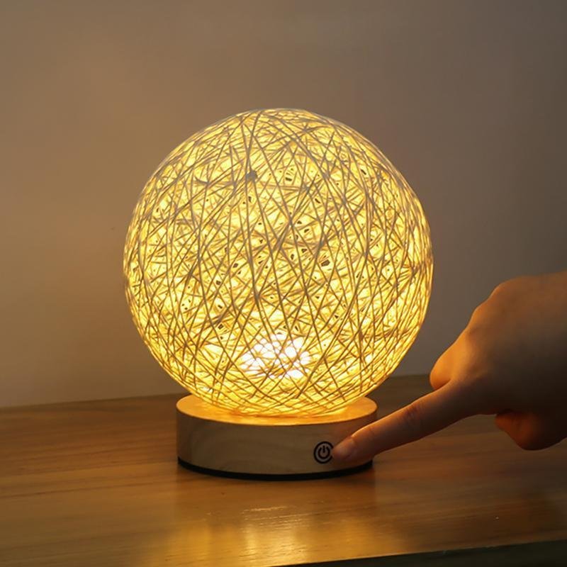 6-Inch LED Natural Wicker Rattan Table Lamp for Cozy Home Decor