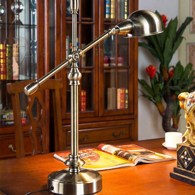 Antique Brass Adjustable Dome Desk Lamp with Flexible Arm for Home Office