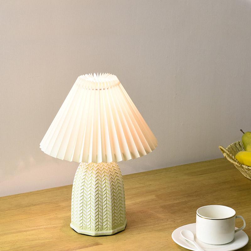 Rustic White Ceramic 1-Light Tapered Linen Shade Table Lamp for Living Room