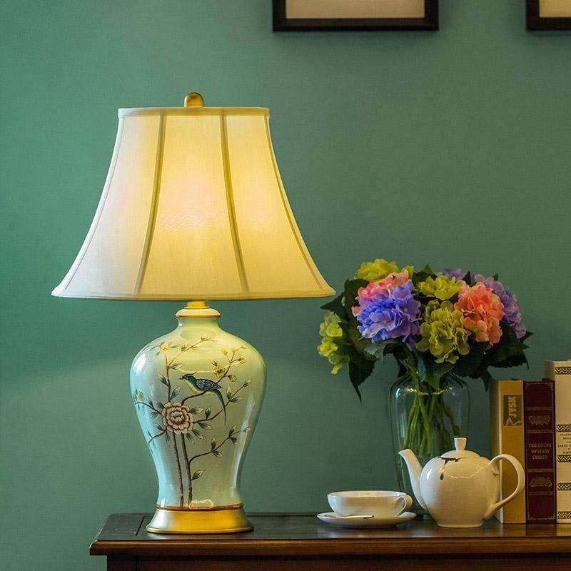 Vibrant 23" Porcelain Table Lamp with Oriental Bird Design for Living Room