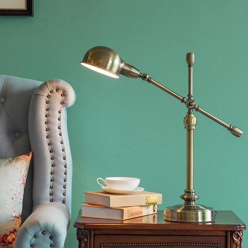 Antique Brass Adjustable Dome Desk Lamp with Flexible Arm for Home Office