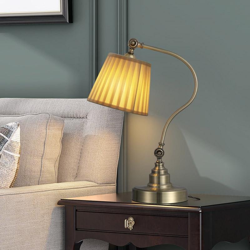 Industrial Black Metal Desk Lamp with Curved Arm for Office or Study