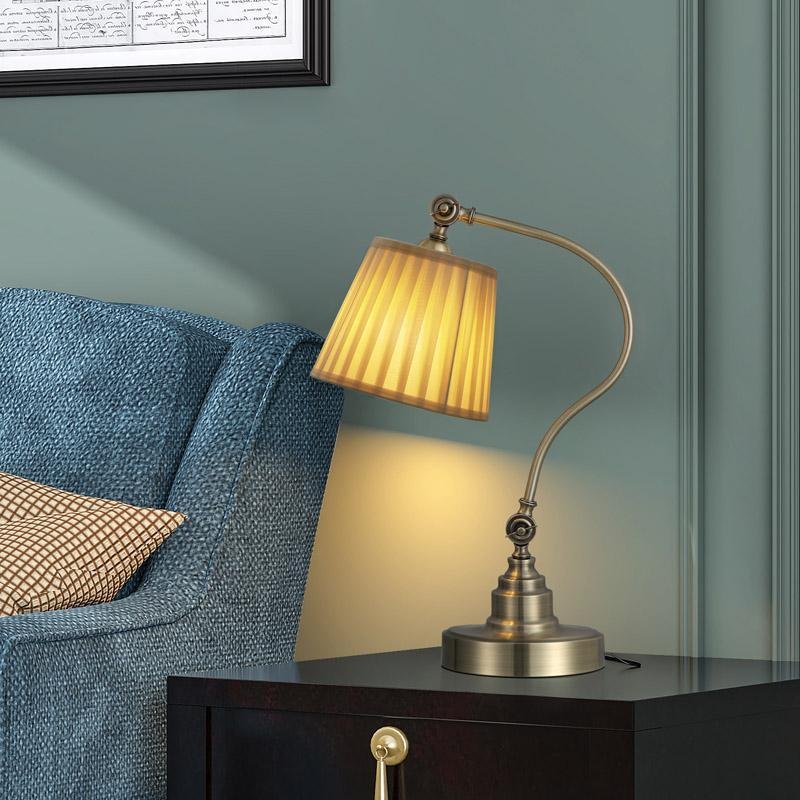 Industrial Black Metal Desk Lamp with Curved Arm for Home Office Use