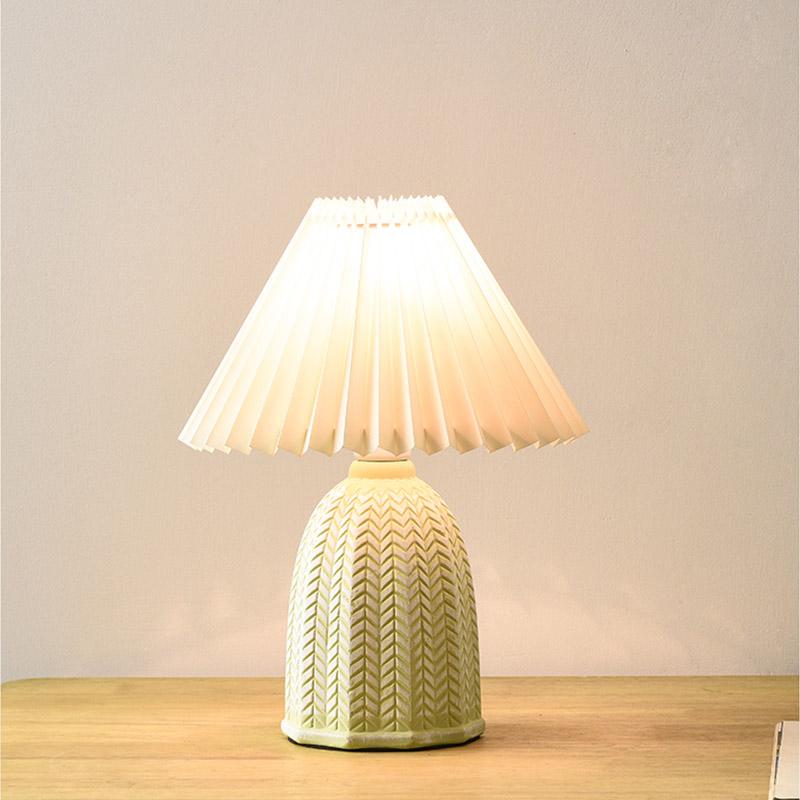 Rustic White Ceramic 1-Light Tapered Linen Shade Table Lamp for Living Room