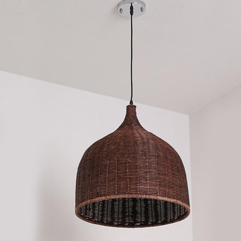 Rustic Rattan Bell Pendant Light Fixture for Boho Home Decor, 25''