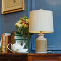 Rustic Oatmeal Fabric Shade Rope Accent Table Lamp for Living Room