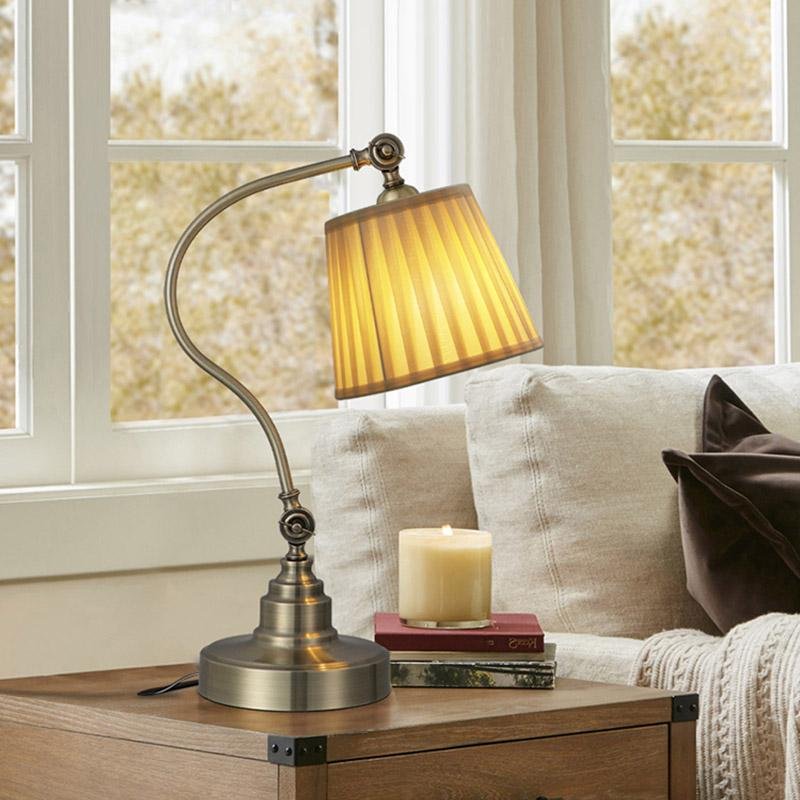 Industrial Black Metal Desk Lamp with Curved Arm for Office or Study