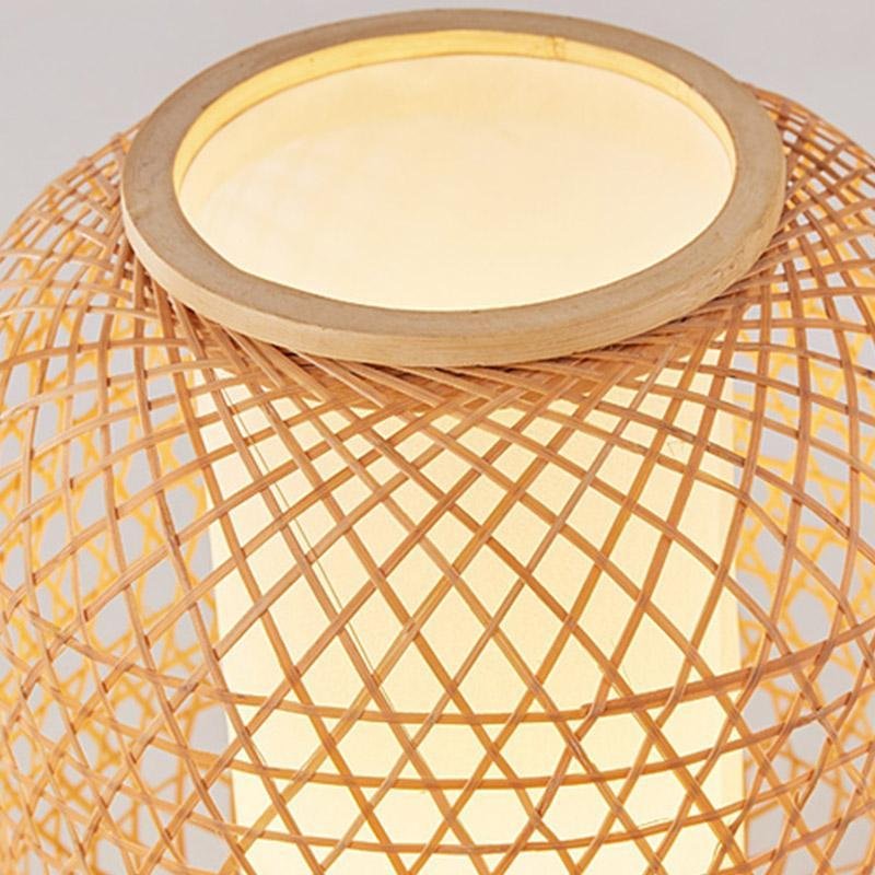 Rustic Bamboo Woven Table Lamp with LED Light & USB for Living Room