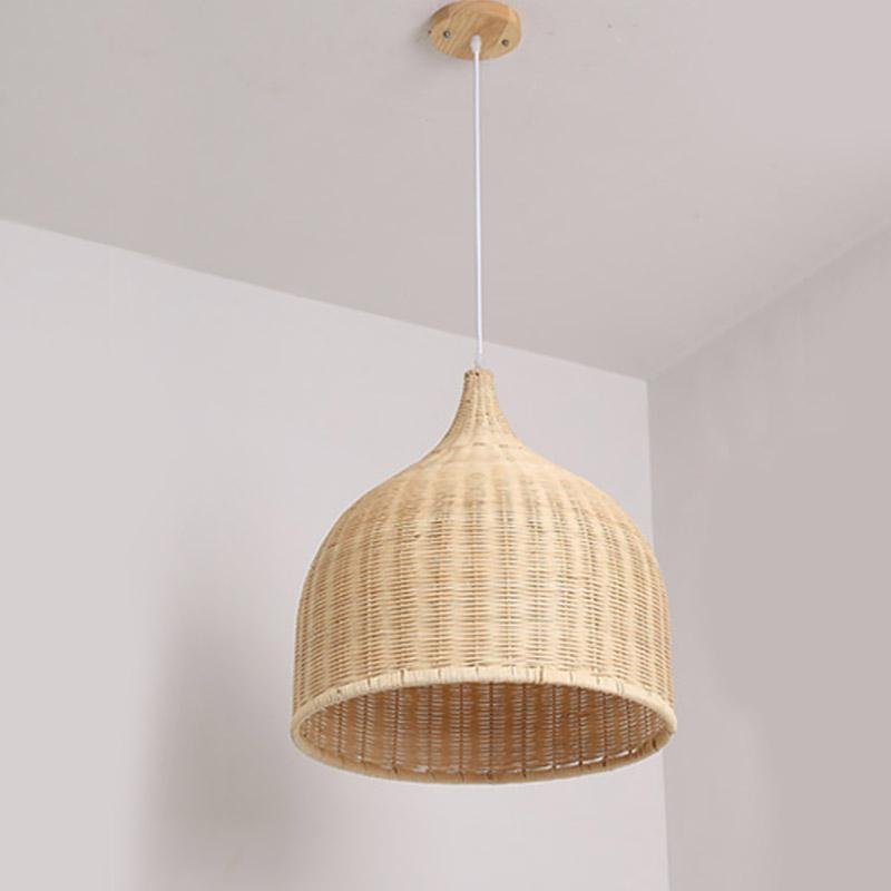 25'' Natural Rattan Rustic Bell Pendant Light for Boho Living Room
