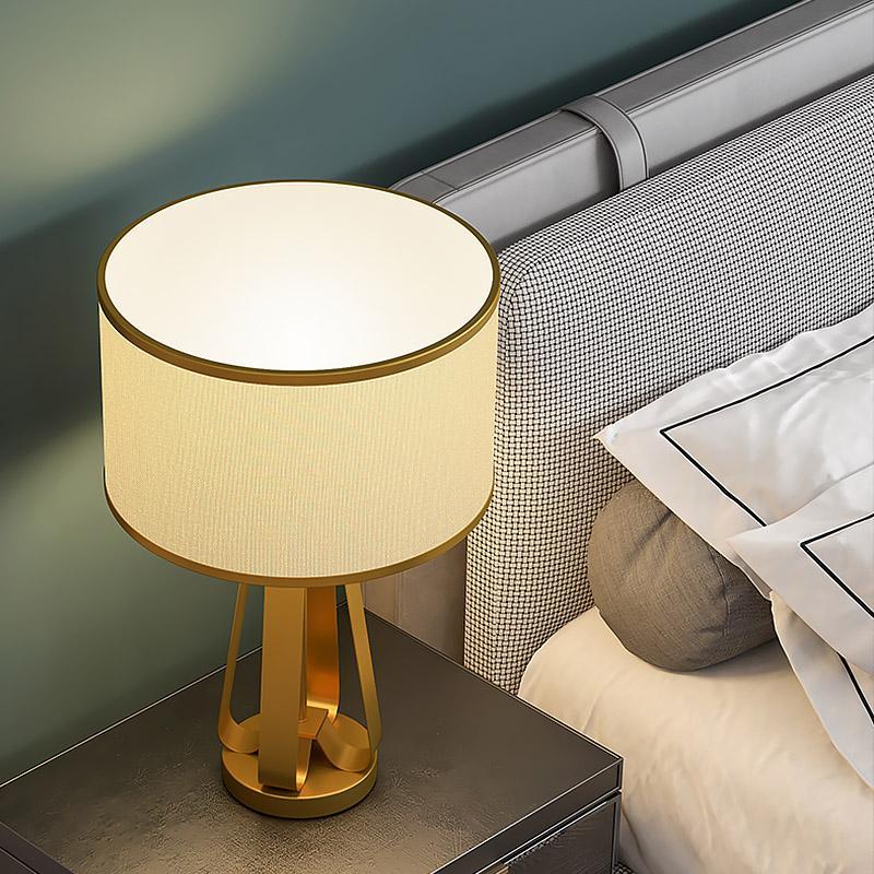 Elegant 22-Inch Gold Brass Geometric Table Lamp in Faux Silk for Living Room