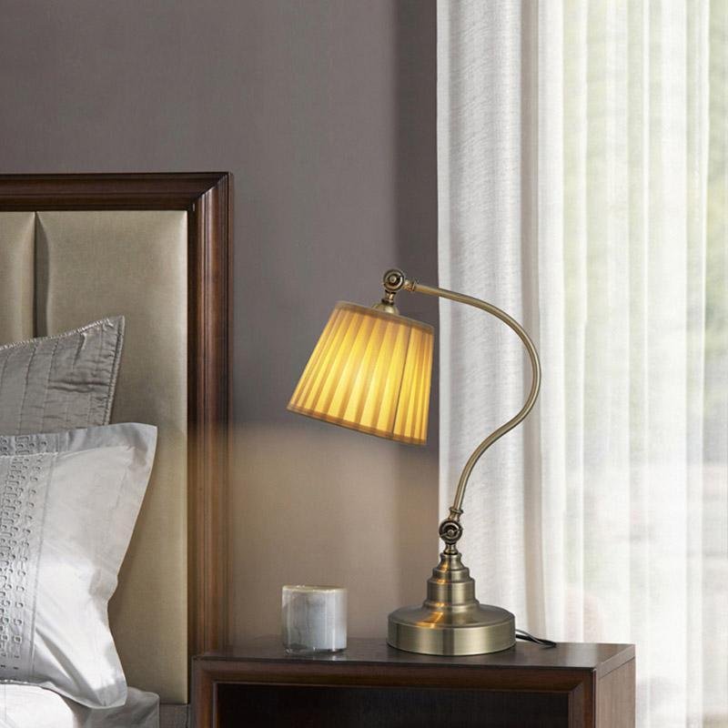 Industrial Black Metal Desk Lamp with Curved Arm for Office or Study