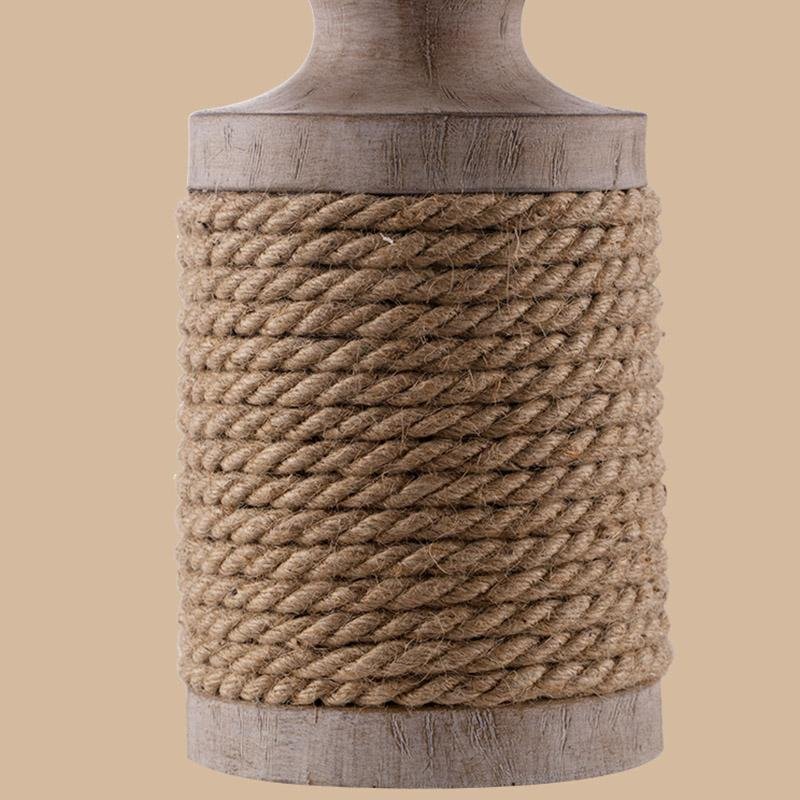 Rustic Oatmeal Fabric Shade Rope Accent Table Lamp for Living Room